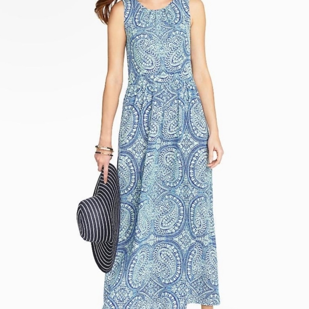 Talbots Blue Paisley Floral Maxi Dress Size 10 Sleeveless Sundress
